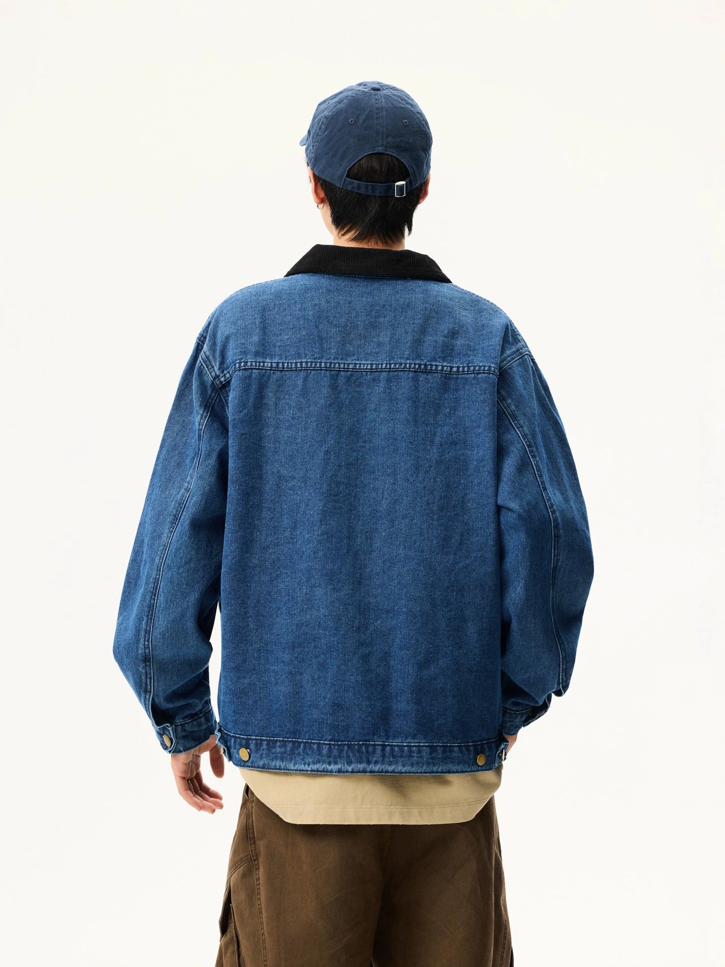 Vintage Washed Distressed Blue Short Lapel Jacket – Workwear Style (Unisex)