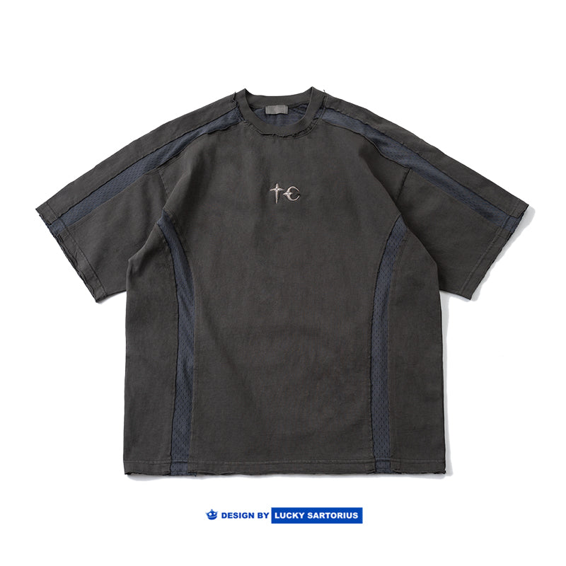 heavy wash mesh short-sleeved T-shirt