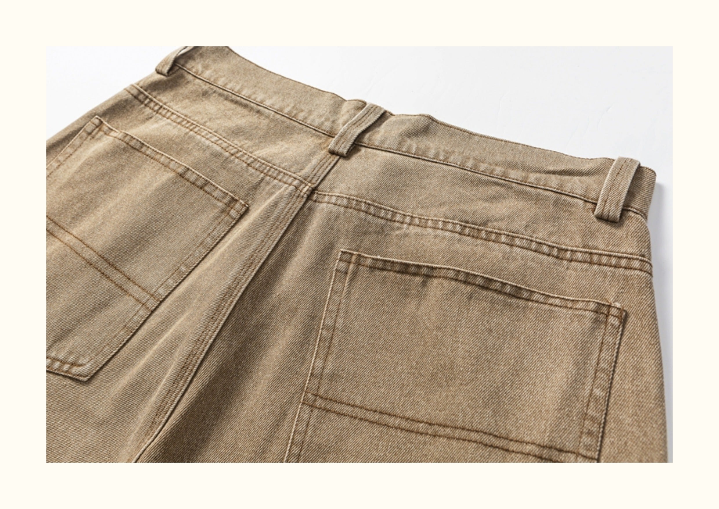 American retro fall/winter men's pants, heavyweight washed logging jeans, trendy straight-leg slacks, high street brown trousers