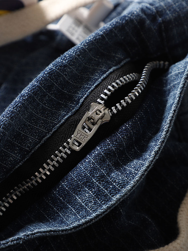 Japanese single click, heavyweight, literary fan, small checkered, loose wide-leg jeans, men's function, retro denim trousers, tide pants