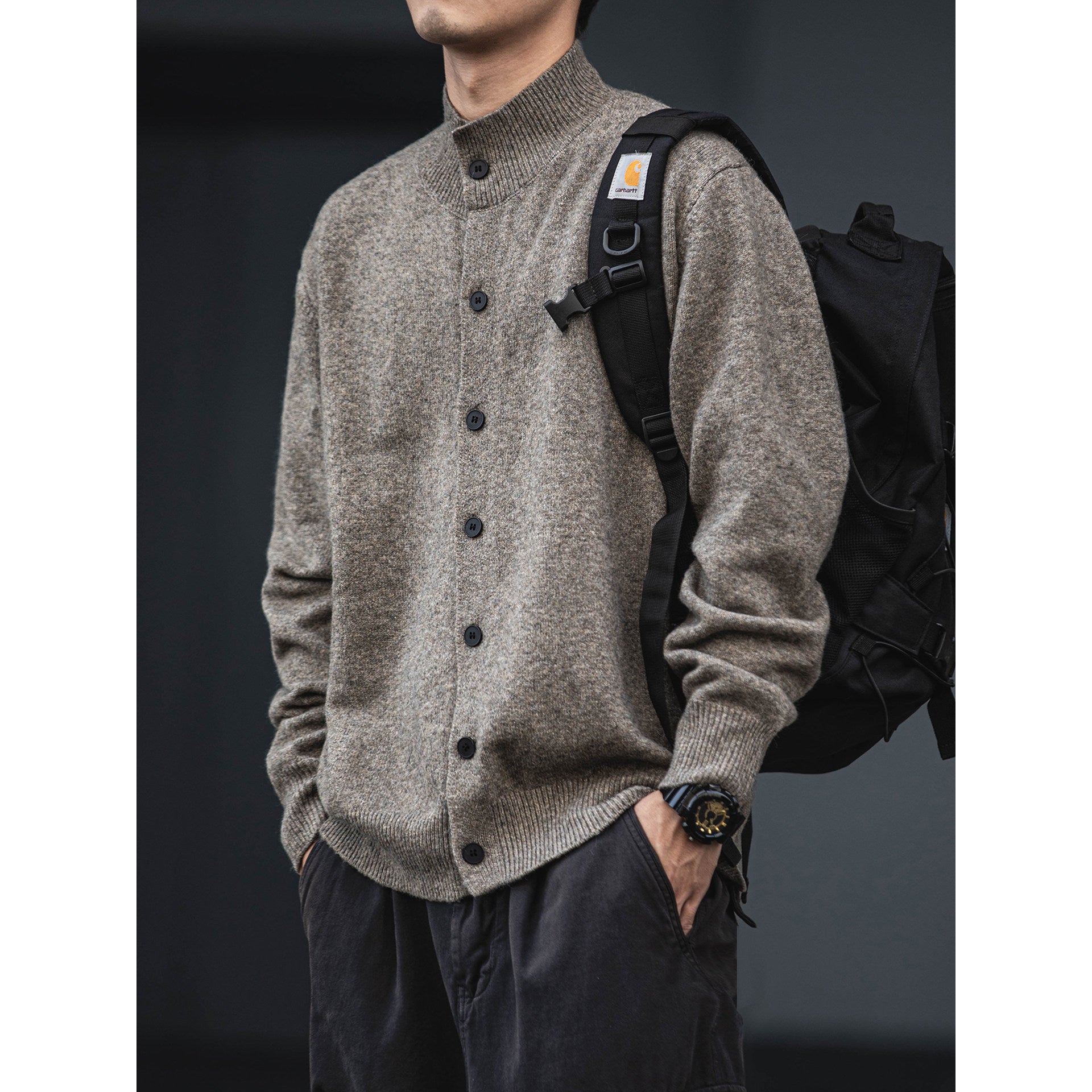 Wool Blend Half-Turtleneck Cardigan – Old Money Knit Men – Japanese vintage | yamalin clothes | Yamalinclothes