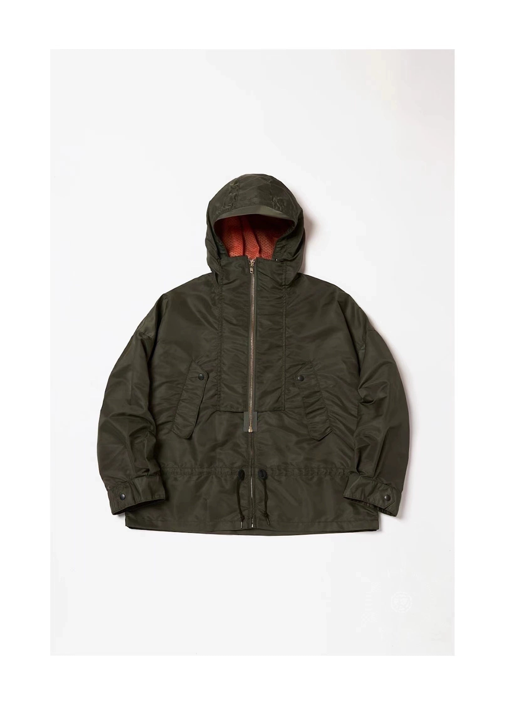 Japanese style two-color nylon waterproof double zipper loose hooded long-sleeved jacket