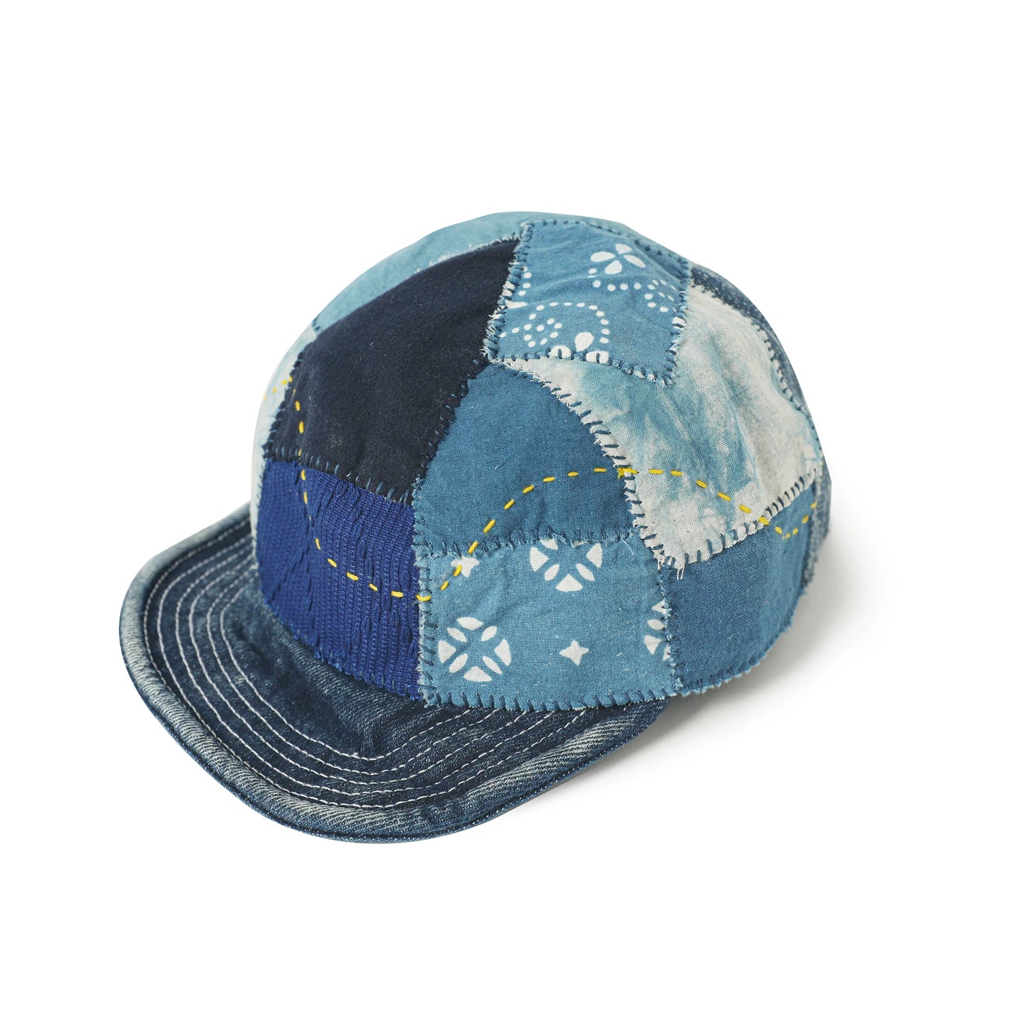 Original design, indigo-dyed antique cloth hand-sewn Japanese casual baseball cap, adjustable for both men and women