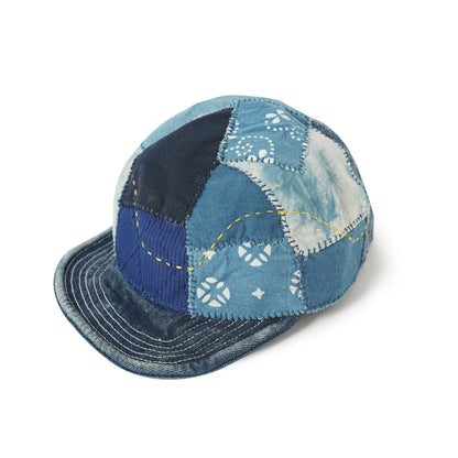 Original design, indigo-dyed antique cloth hand-sewn Japanese casual baseball cap, adjustable for both men and women