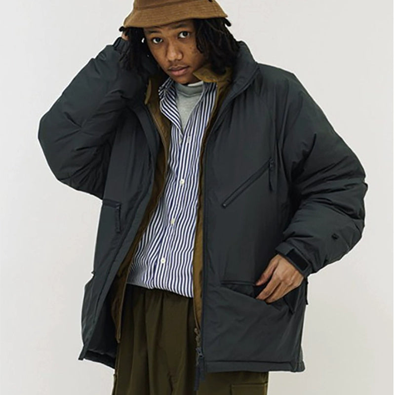 Japanese functional wind zipper multi-bag stand-up collar down jacket white duck down men's and women's jacket jacket