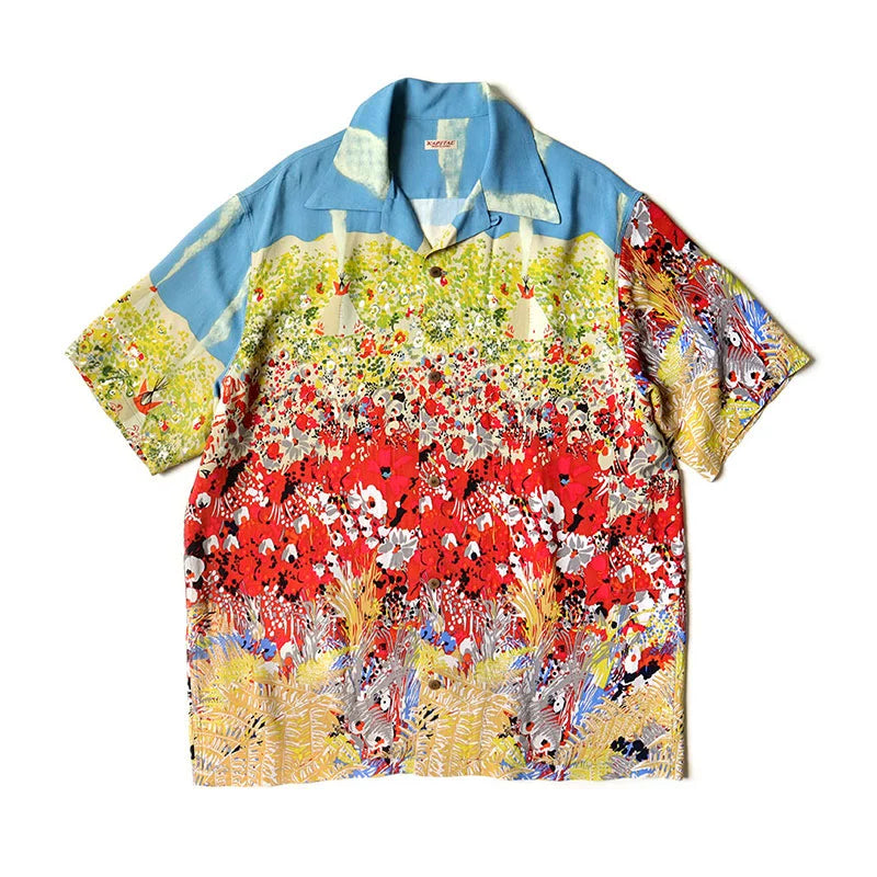 unisex floral print Japanese all-over casual short-sleeved shirt