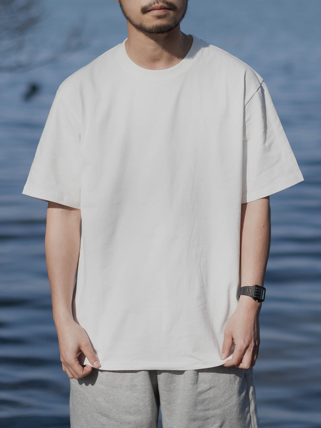 Japanese spring and summer new solid color 250g heavy short sleeve T-shirt men's cotton loose couple t-shirt