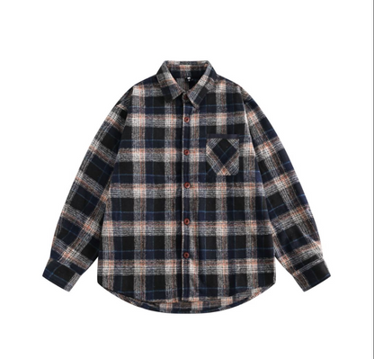 Japanese Vintage Wool-Blend Plaid Shirt – Oversized Unisex Long-Sleeve Preppy Shirt – Japanese vintage | yamalin clothes | Yamalinclothes