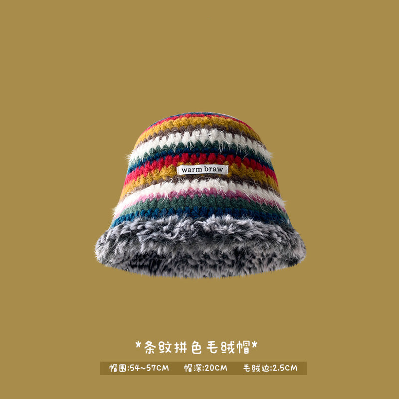 Japanese designer joint retro knitted wool hat warm plush fisherman hat