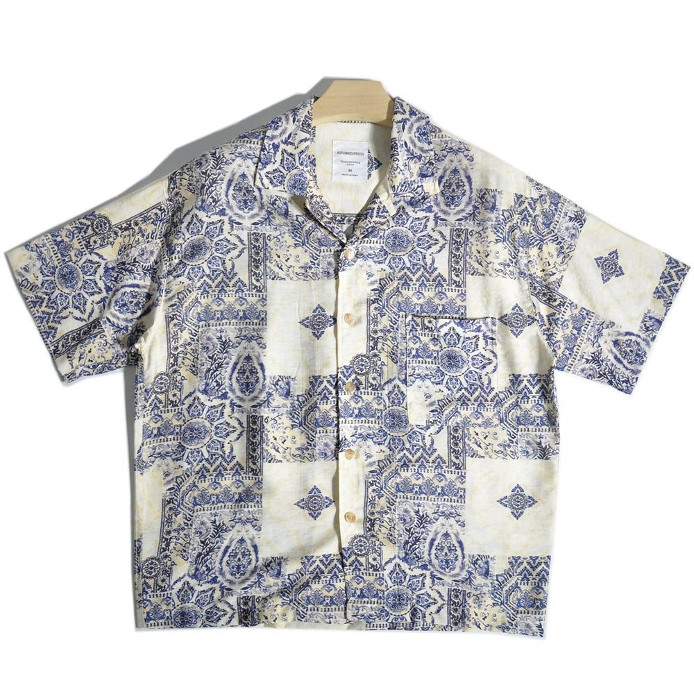 Baroque floral Cuban collar loose profile pendent Hong Kong style short-sleeved shirt
