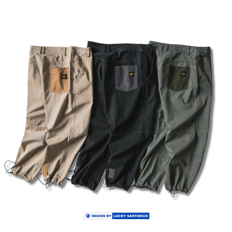 Japanese retro corduroy pocket stitching feet casual pants cotton cloth pants men's trend