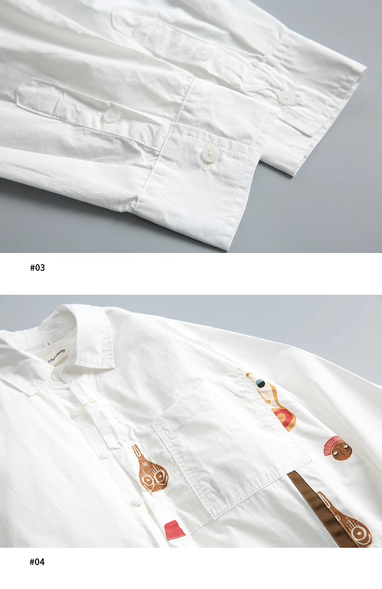 Niche design autumn style fun patchwork print pure cotton men's long-sleeved shirt