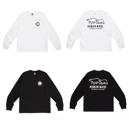 Heavy cotton long sleeve T-shirt loose casual cartoon print retro base shirt