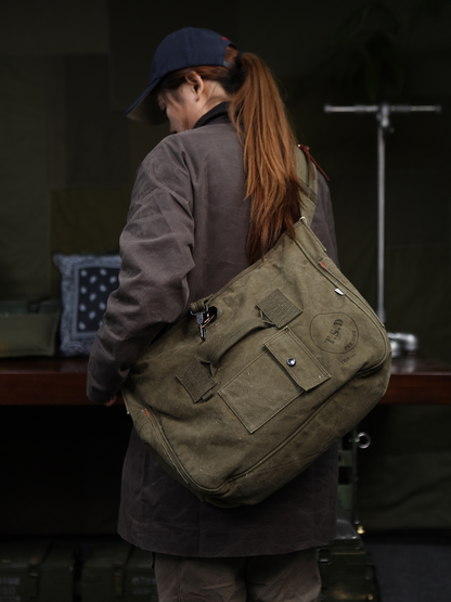 TSD Vintage Handmade Leather Goods Classic Vintage Elements Canvas Heavyweight Newsboy Crossbody Bag Single Shoulder Bag 8667