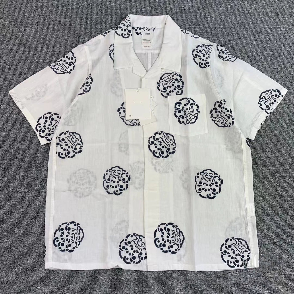 Nakamura limited Hawaiian clouds casual Japanese black and white linen short-sleeved shirt