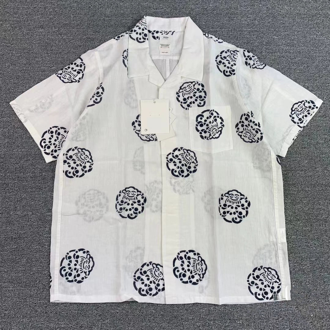 Nakamura limited Hawaiian clouds casual Japanese black and white linen short-sleeved shirt