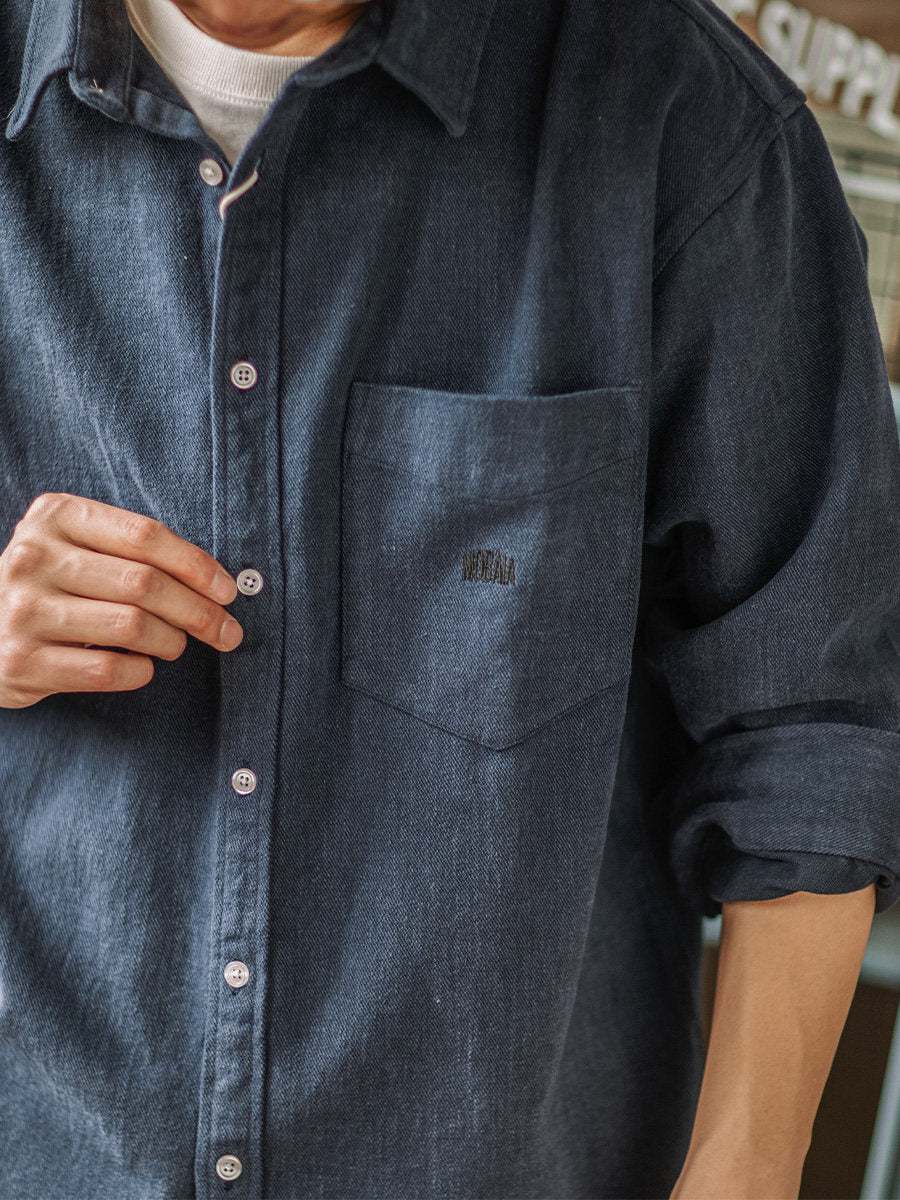 Japanese Retro Brushed Cotton Cargo Shirt – Loose Thick Long Sleeve Workwear for Men – Japanese vintage | yamalin clothes | Yamalinclothes