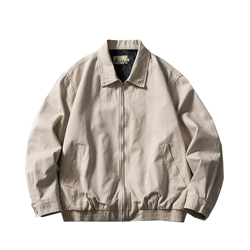 Washed Cotton Lapel Cargo Jacket – Retro Loose Unisex Casual Streetwear
