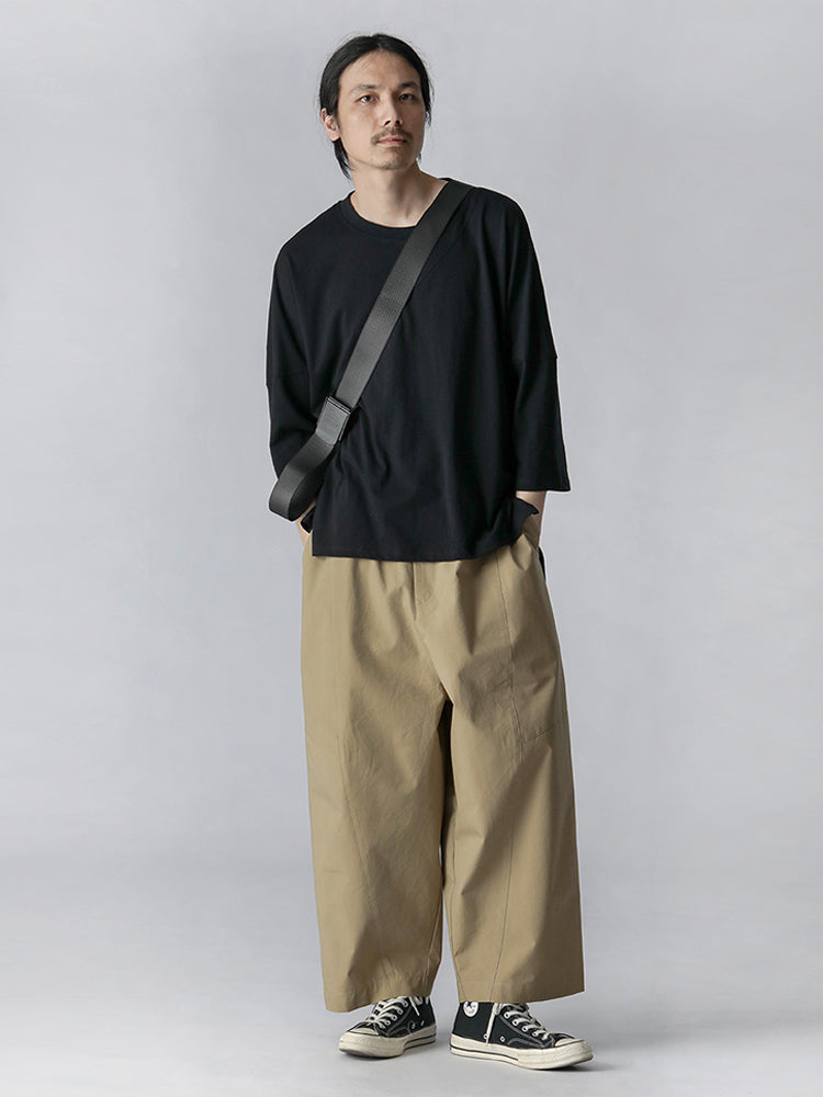 Original pure cotton men's elastic waist large profile frock casual cropped pants