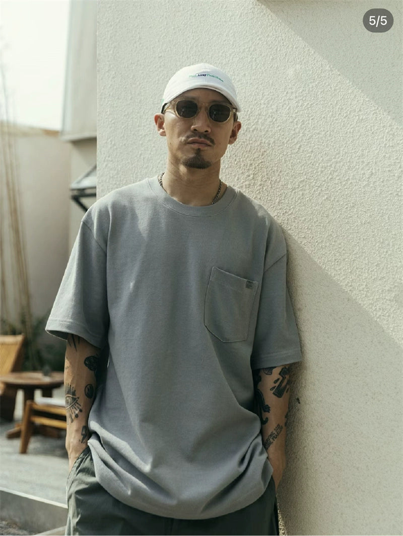 Short sleeve t-shirt summer round collar tooling pocket fashion brand 260g T-shirt