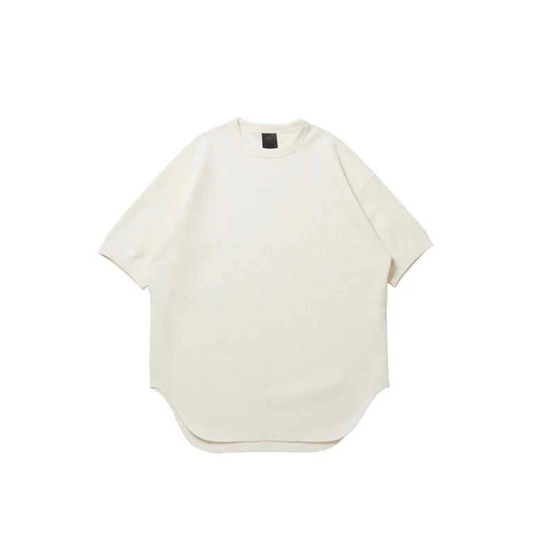 Japanese waffle solid color functional versatile casual loose crew neck half-sleeved T-shirt