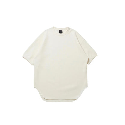 Japanese waffle solid color functional versatile casual loose crew neck half-sleeved T-shirt