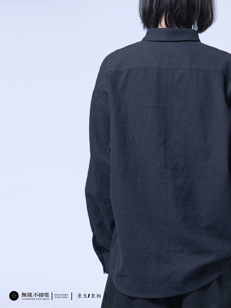 Original design men's contrasting open pocket casual loose lapel shirt