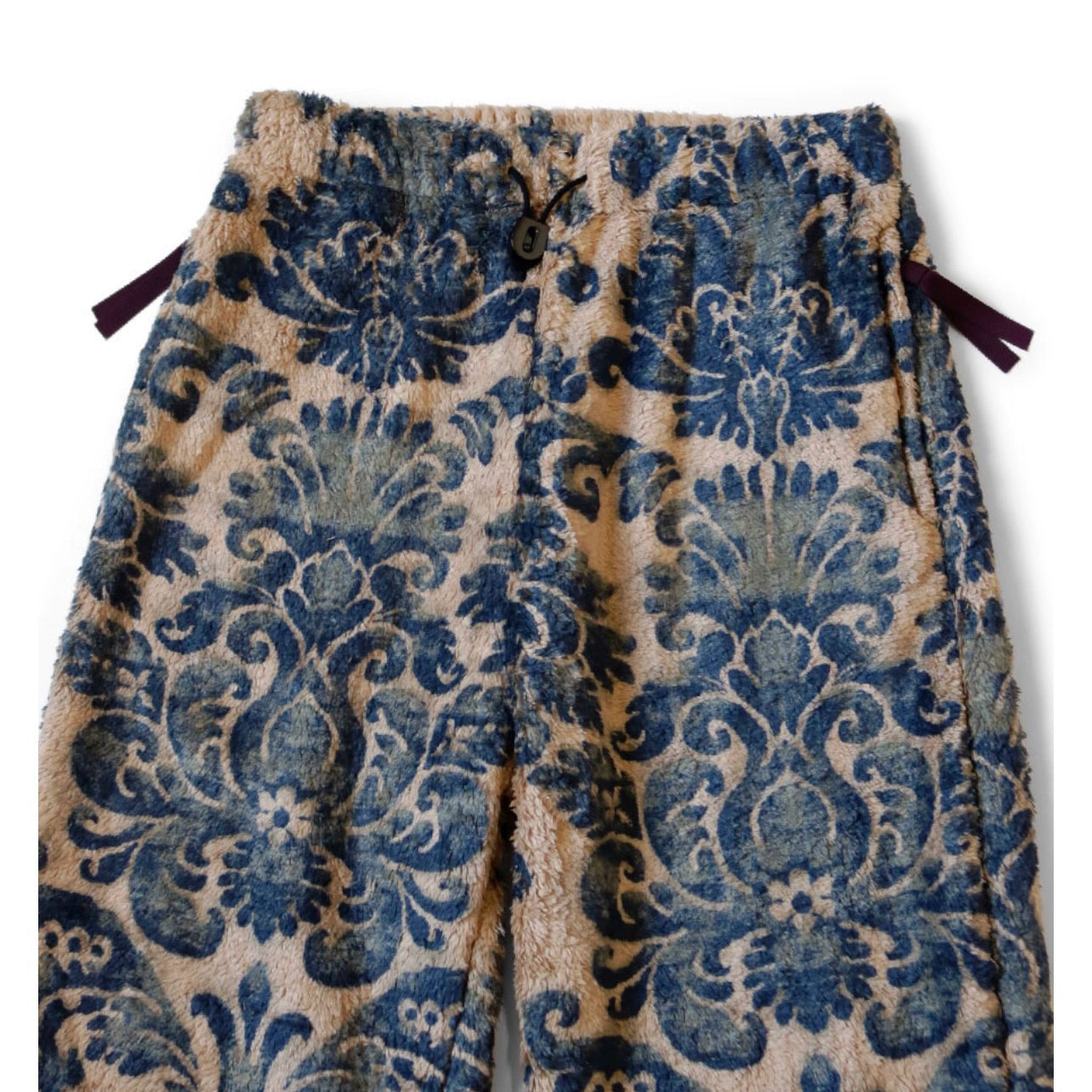 23AW Japanese ethnic style flowers blue dyed warm rocker fleece elastic trousers