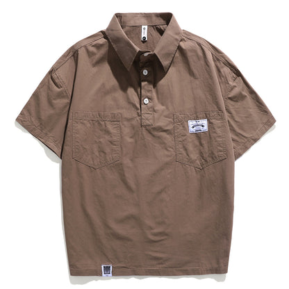 American Casual Tooling Lapel Polo Shirt – Loose Short-Sleeve Men’s Summer Thin Top – Japanese vintage | yamalin clothes | Yamalinclothes