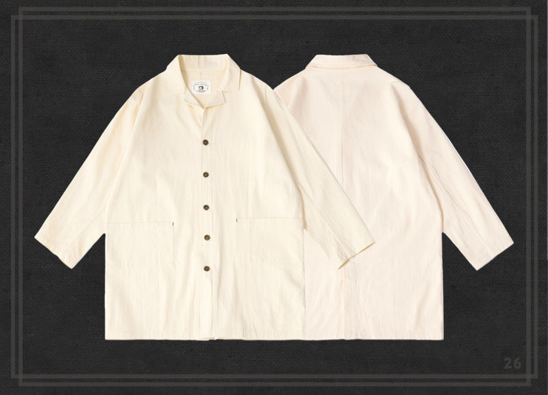 Japanese Retro Indigo Trench Coat - Herringbone Cotton Lightweight Long Coat for Spring/Fall