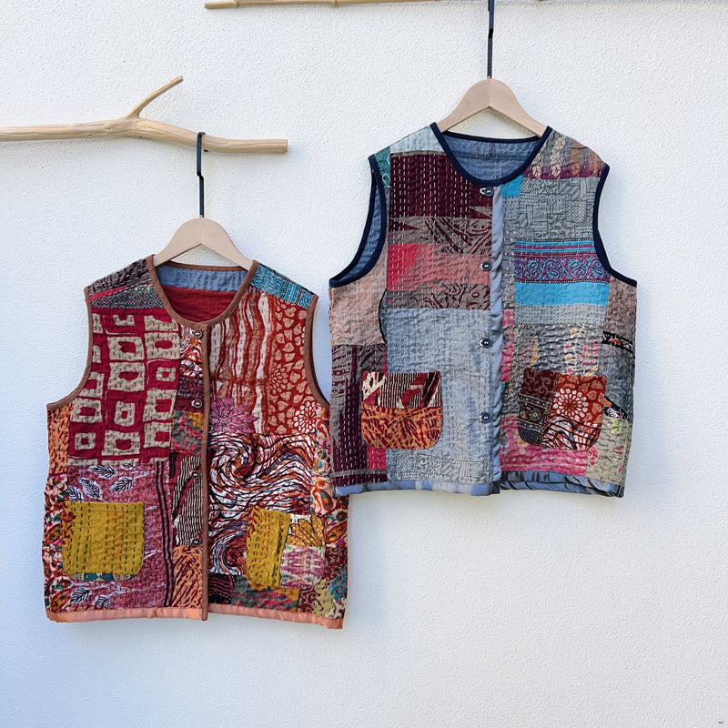 New Indian handmade thorn embroidery Indian silk vest with individual patchwork vest