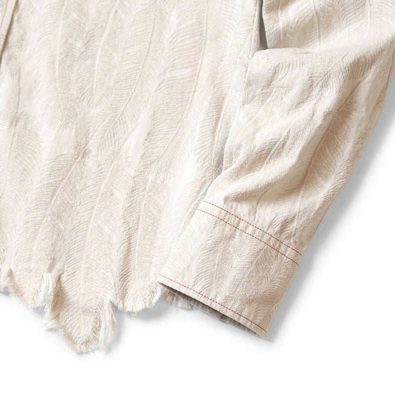 Japanese retro casual feather embroidery white denim loose long-sleeved shirt