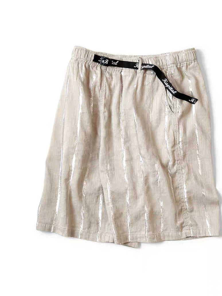 Made-to-order cloth カピタコ Hirata and macro spot thick stripe silver thread casual pants are thin