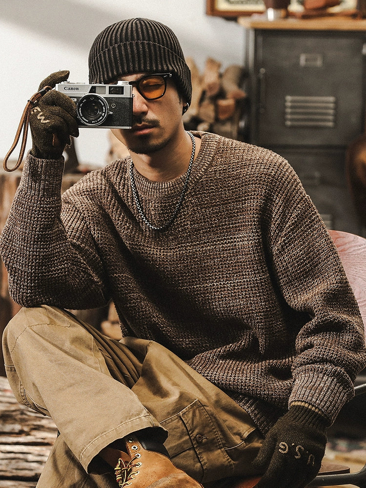 American retro 760g heavy sweater men's winter 2024 new Japanese lazy style inner knitwear autumn and winter