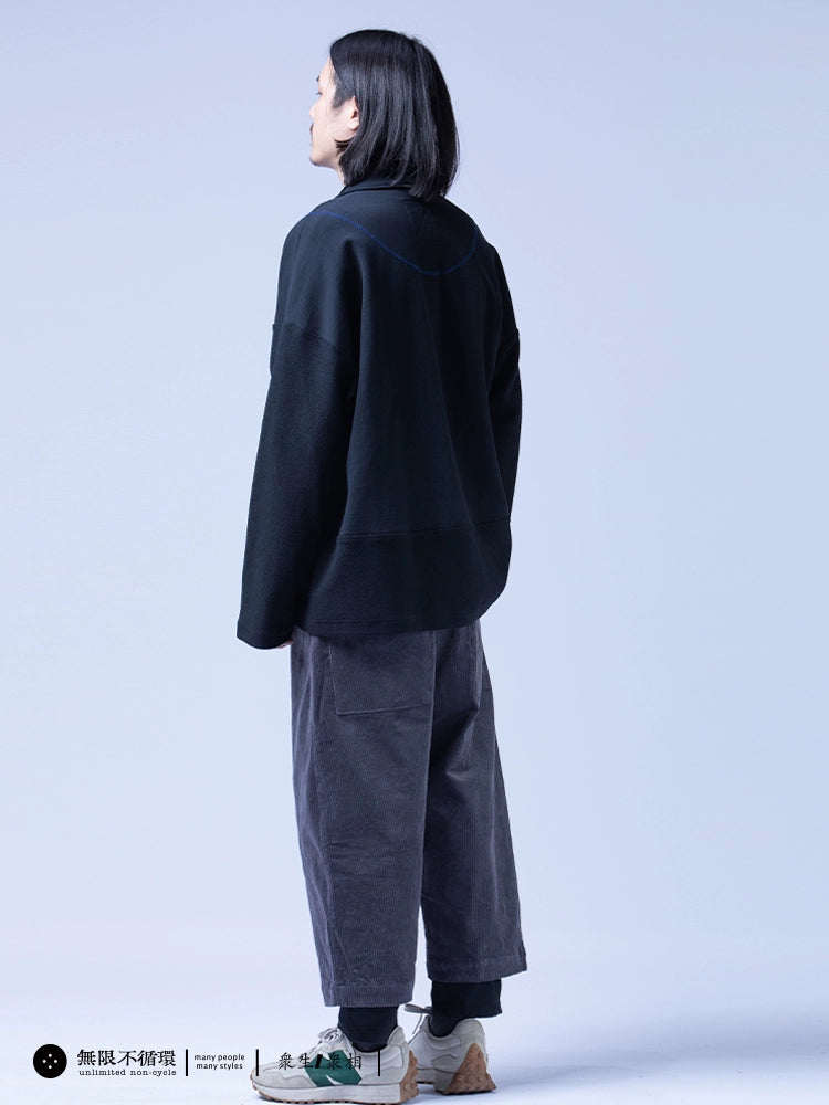 Original design men's terry stitching casual loose raw edge knitted jacket N