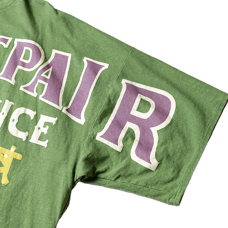 Japanese casual loose cotton green letter print dropped-shoulder short-sleeved T-shirt