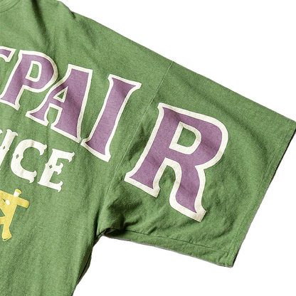 Japanese casual loose cotton green letter print dropped-shoulder short-sleeved T-shirt