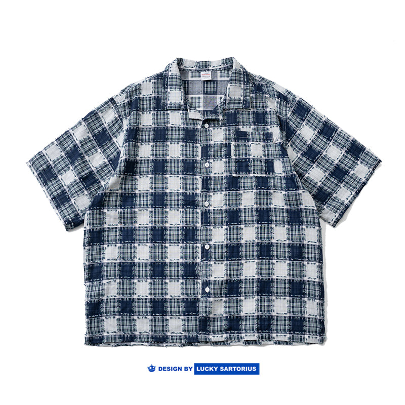 Summer New Japanese Vintage Loose Casual Shirt Personality Raw Plaid Shirt Spring Summer Men's Jacket Top