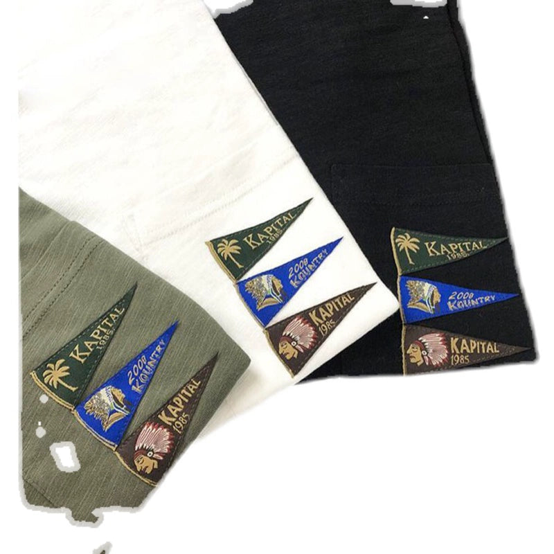 four flags embroidery slub cotton loose trend round neck short-sleeved shirt T-shirt