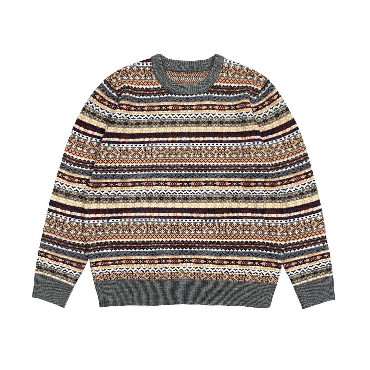 American vintagejacquard knit ethnic style pullover sweater