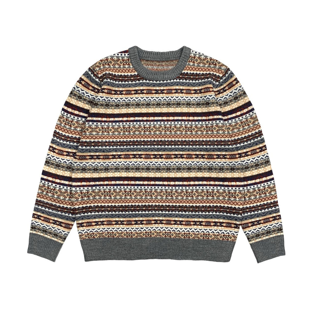 American vintagejacquard knit ethnic style pullover sweater