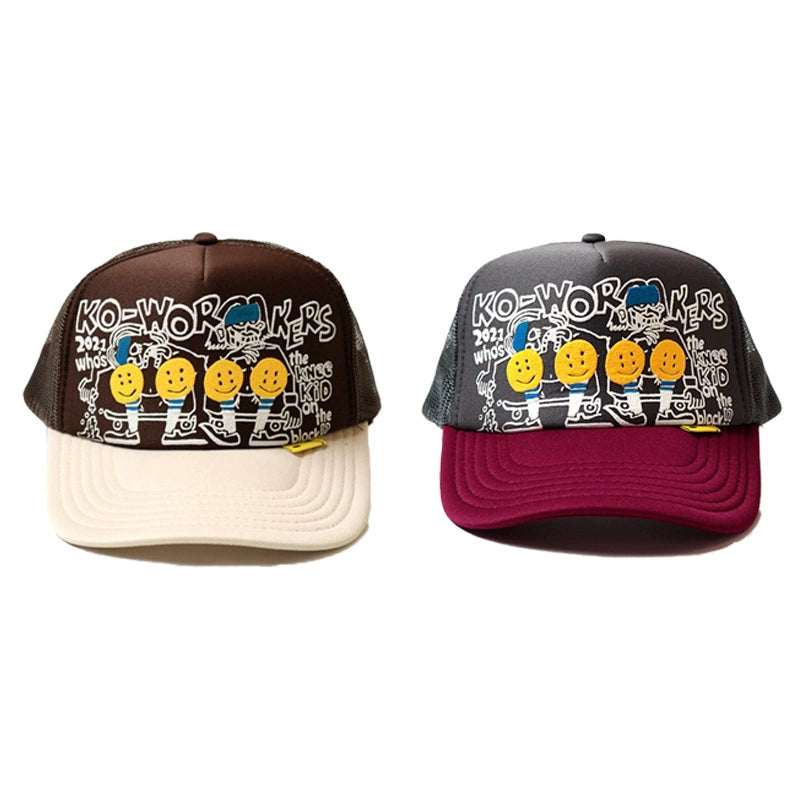 two-color graffiti print smiley face stitching adjustable cap baseball cap