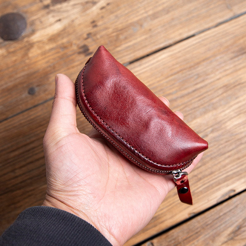 Handmade Top-Grain Cowhide Key Case – Vintage Mini Leather Coin Purse