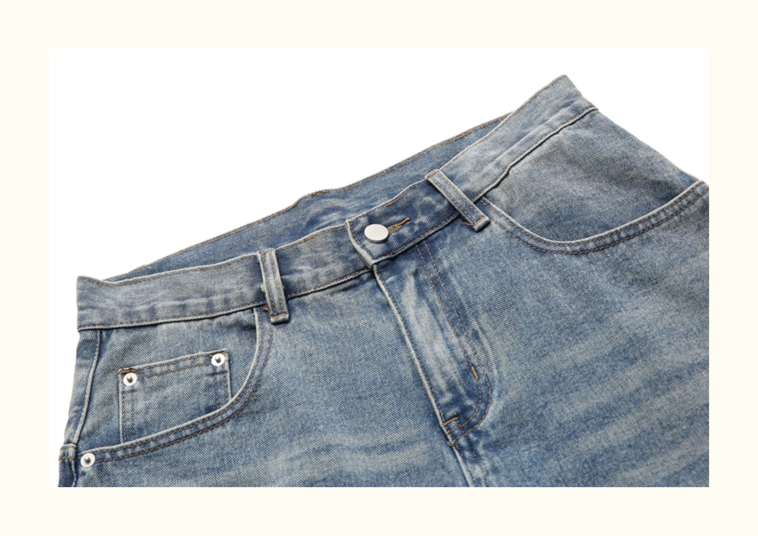 Splicing raw edges, washed, frayed white, distressed denim shorts, men's American trendy brand, summer loose casual shorts