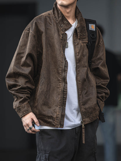 Distressed Oil Wax Cargo Bomber Jacket – Loose Unisex American Streetwear – Japanese vintage | yamalin clothes | Yamalinclothes