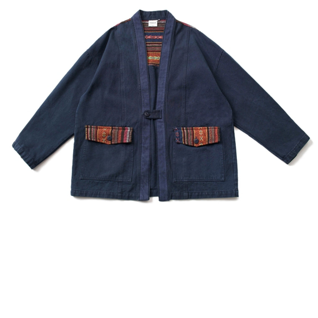 Japanese retro Aramco Kaji ethnic style spliced robe jacket for men and women loose distressed washed cargo jacket tide