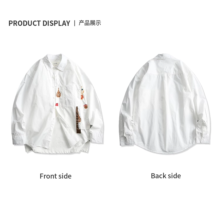 Niche design autumn style fun patchwork print pure cotton men's long-sleeved shirt