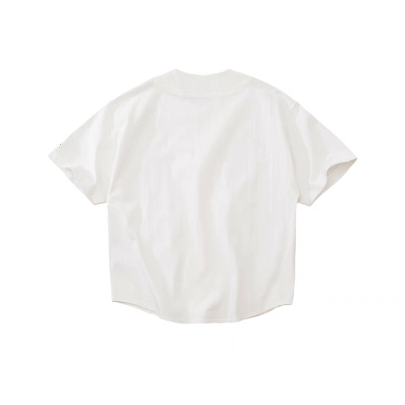 Japanese heavy solid color casual short sleeve cityboy loose silhouette baseball shirt