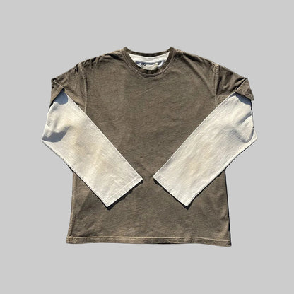 Two distressed trendy couple plus size loose college long-sleeved T-shirts – Japanese vintage | yamalin clothes | Yamalinclothes