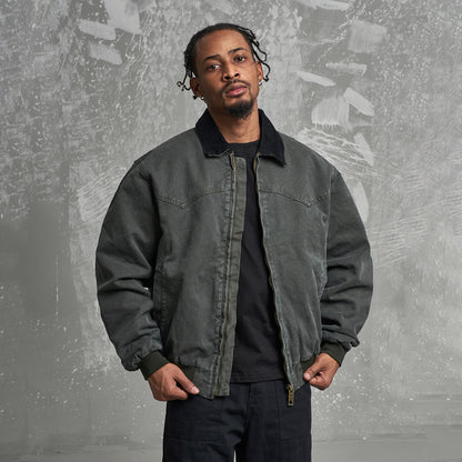 Detroit Cargo Denim Padded Winter Jacket – Retro Lapel Unisex